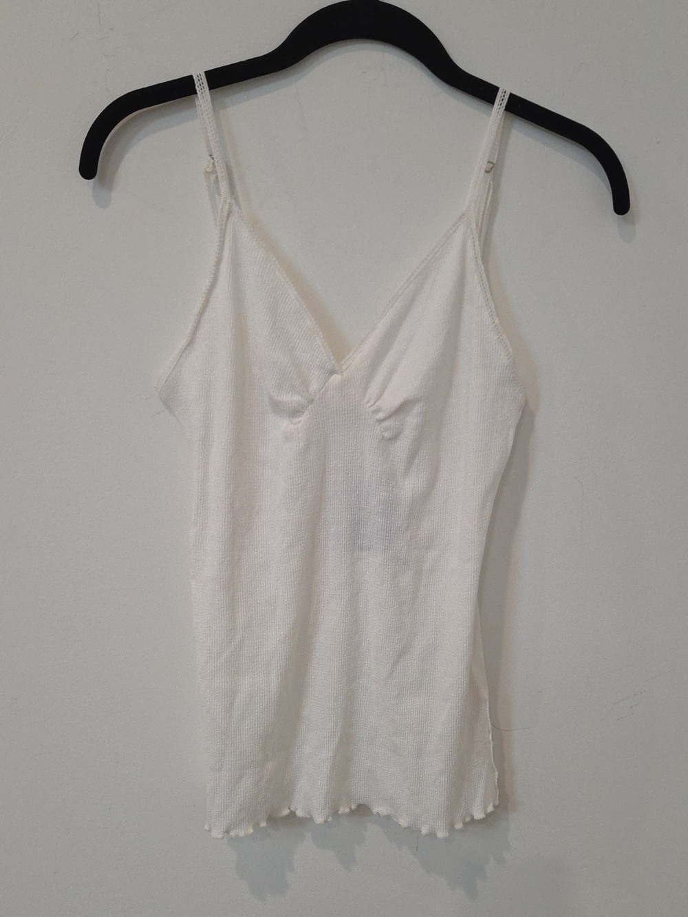 We The Free Ivory Ribbed V-Neck Cami with Lettuce Hem